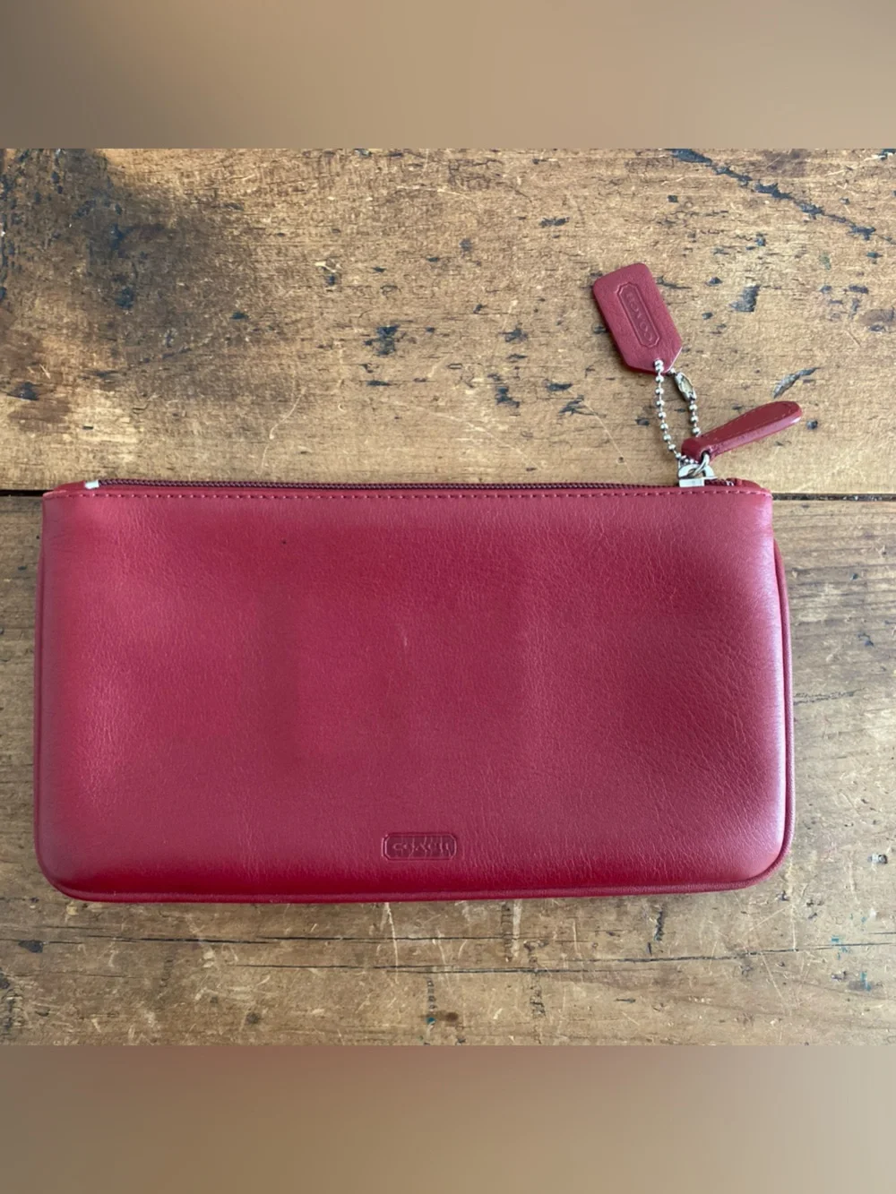 Vintage Coach Red Leather Clutch Wallet with Hangtag